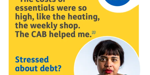Poster with 'Stressed about debt' text